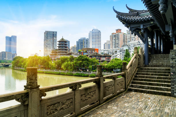 istock Nine hole bridge and skyscraper in chuengdu,china 1017673670