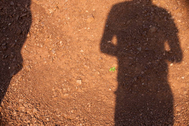 Shadow of the photographer on the dirt background.