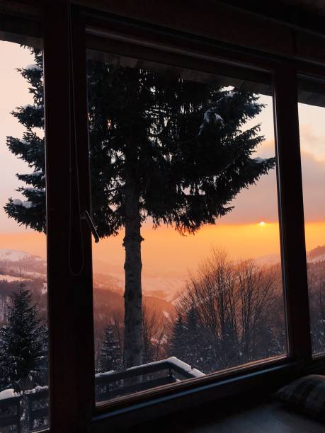 istock Landscape of mountains through the window 1017680904