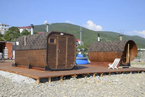 A miniature mini sauna on the sea beach.