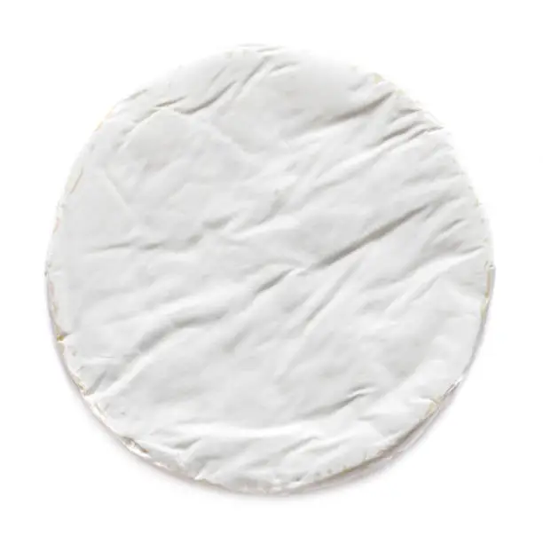 White Soft Brie Cheese. Camembert  isolated on white background, top view. "n