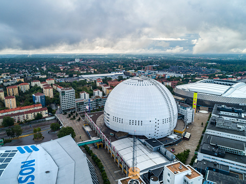 Aerial view over Ericsson Globe in Stockholm