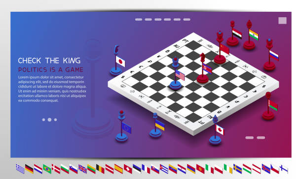 정책입니다. 정책 체스의 형태로 제공 됩니다. 체크 왕의 위치 표시 됩니다. 다른 국가의 깃발으로 체스입니다. 셰이프를 만드는 다른 조합 및 위치 (장군, zugzwang, 교착 상태, 등.) 이동 합니다. - brazil serbia stock illustrations