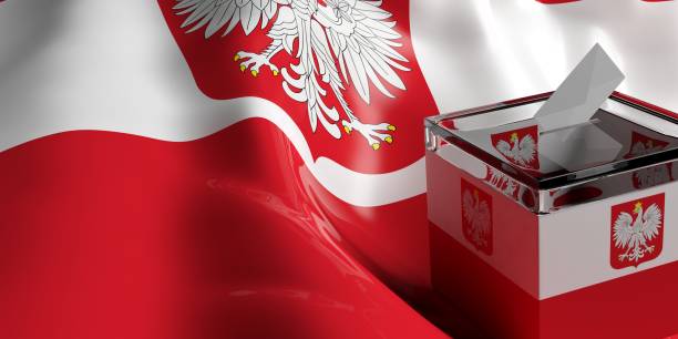 Ballot box on Poland flag background, 3d illustration stock photo