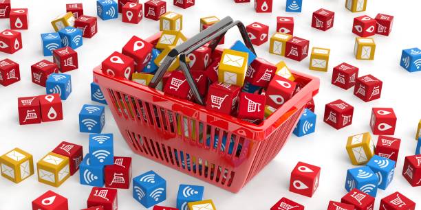 istock Applications symbols in a shopping basket. 3d illustration 1017702864