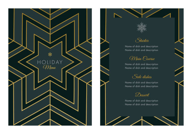 Holidays Menu Template with geometric Snowflake Holidays Menu Template with geometric Snowflake. - Illustration winter fashion stock illustrations