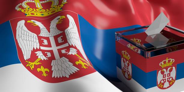 istock Ballot box on Serbia flag background, 3d illustration 1017702980