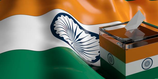 Glass ballot box on India flag background, 3d illustration