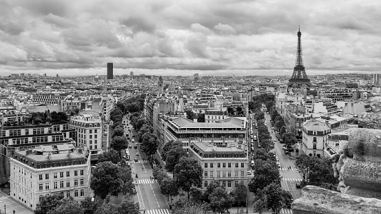 Skyline of Paris in black and white