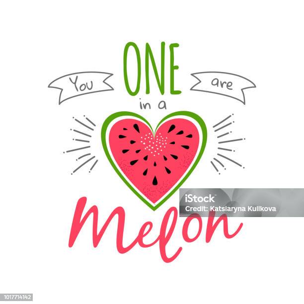 One In A Melon Girl Print Watermelon Stock Illustration - Download Image Now - Watermelon, Heart Shape, Party - Social Event