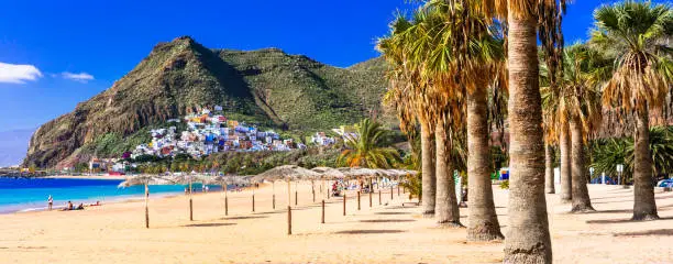 Photo of Best beaches of Tenerife - Las Teresitas near Santa Cruz. Canary islands