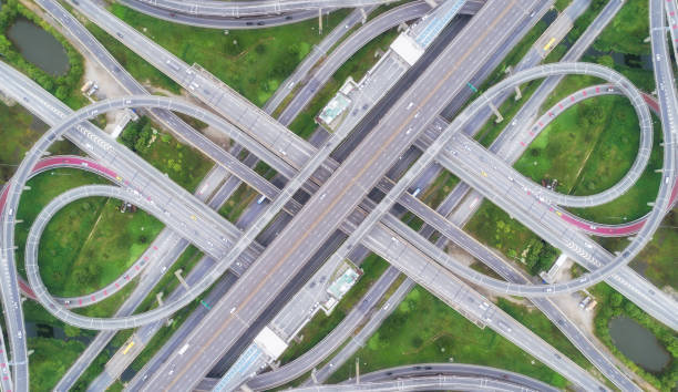 istock Aerial view highway road intersection for transportation or traffic background. 1017738762