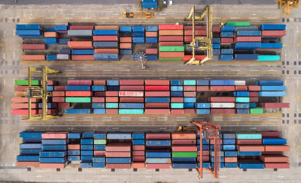 istock Aerial view container ship from sea port for import  export logistics or transportation concept background. 1017738786