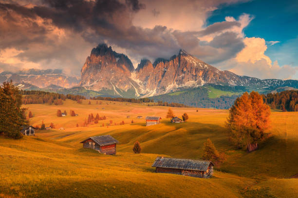 istock Seiser Alm and Langkofel group at colorful sunset, Dolomites, Italy 1017741314