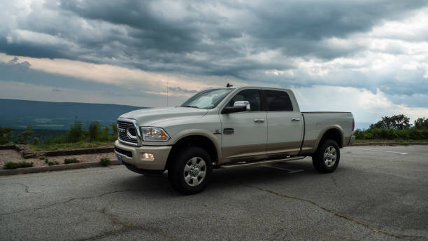 Daytona, United States – June 12, 2021: A white Dodge Ram on the street at Daytona Truck meet