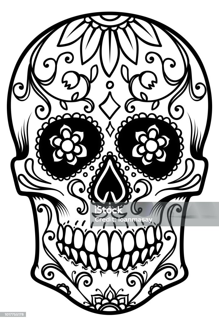 Ilustración de Dibujo De Calavera De Azúcar Mexicana Día De Los Muertos Día  De Los Muertos Elemento De Diseño De Etiqueta Emblema Signo Cartel Camiseta  y más Vectores Libres de Derechos de