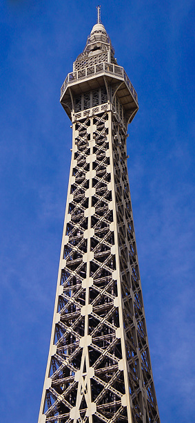 Las Vegas, Nevada: May 11, 2018:  Up close view of the The Eiffel Tower in front of the Paris Hotel and Casino