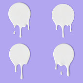 Dripping white paint round icons, Yogurt or Milk flowing down.