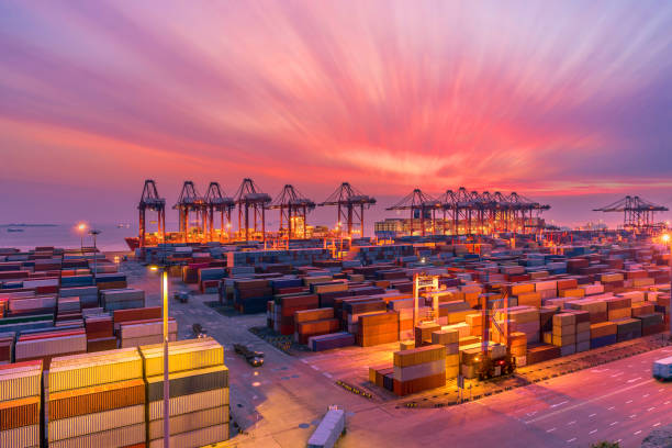 istock High Angle of Shanghai Yangshan deepwater port 1017768408