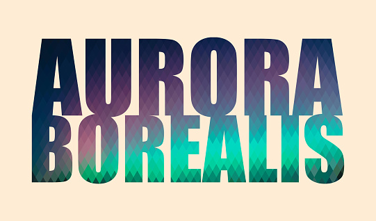 Aurora Borealis, the word of rhombus with coloring in the style of the Northern lights on a white background