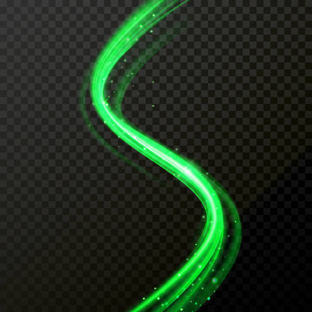 微量彗星波ベクトル光沢のあるネオン粒子と緑の輝きの光跡 - green background wave abstract light点のイラスト素材／クリップアート素材／マンガ素材／アイコン素材