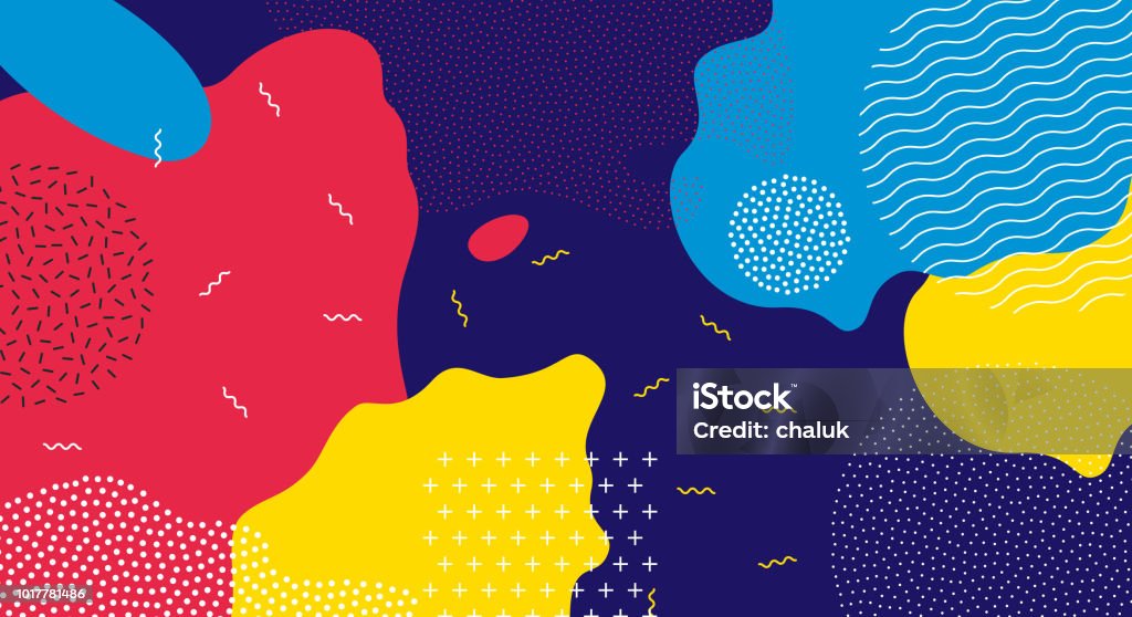 Abstract pop art line and dots color pattern background. Vector liquid splash overlay geometric design with trendy Memphis style Pattern stock vector