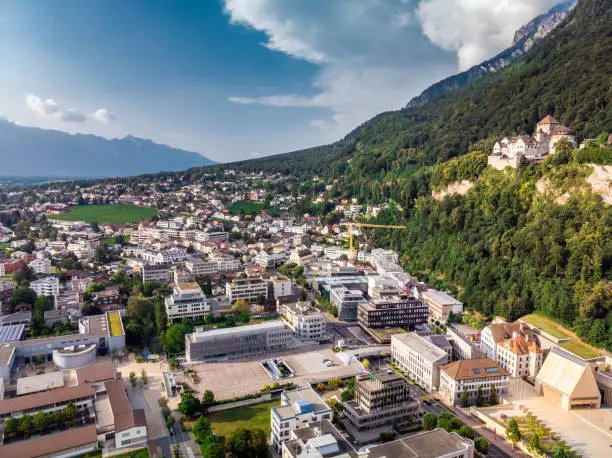 Vaduz Liechtenstein capital  aerial view from the drone.