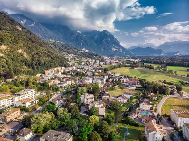 Vaduz Liechtenstein capital  aerial view from the drone.