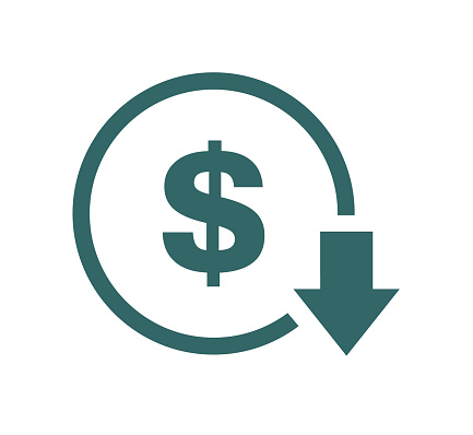 Cost reduction- decrease icon. Vector symbol image isolated on background .
