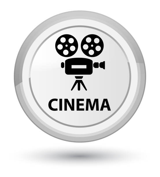 시네마 (비디오 카메라 아이콘) 프라임 화이트 라운드 버튼 - prime video stock illustrations