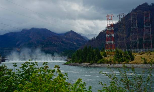 columbia gorge water power - oregon forest hydroelectric power columbia river imagens e fotografias de stock