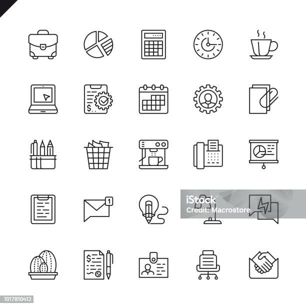 Ilustración de Oficina Conjunto De Iconos De Línea Fina y más Vectores Libres de Derechos de Calculadora - Calculadora, Símbolo, Ilustración de línea fina