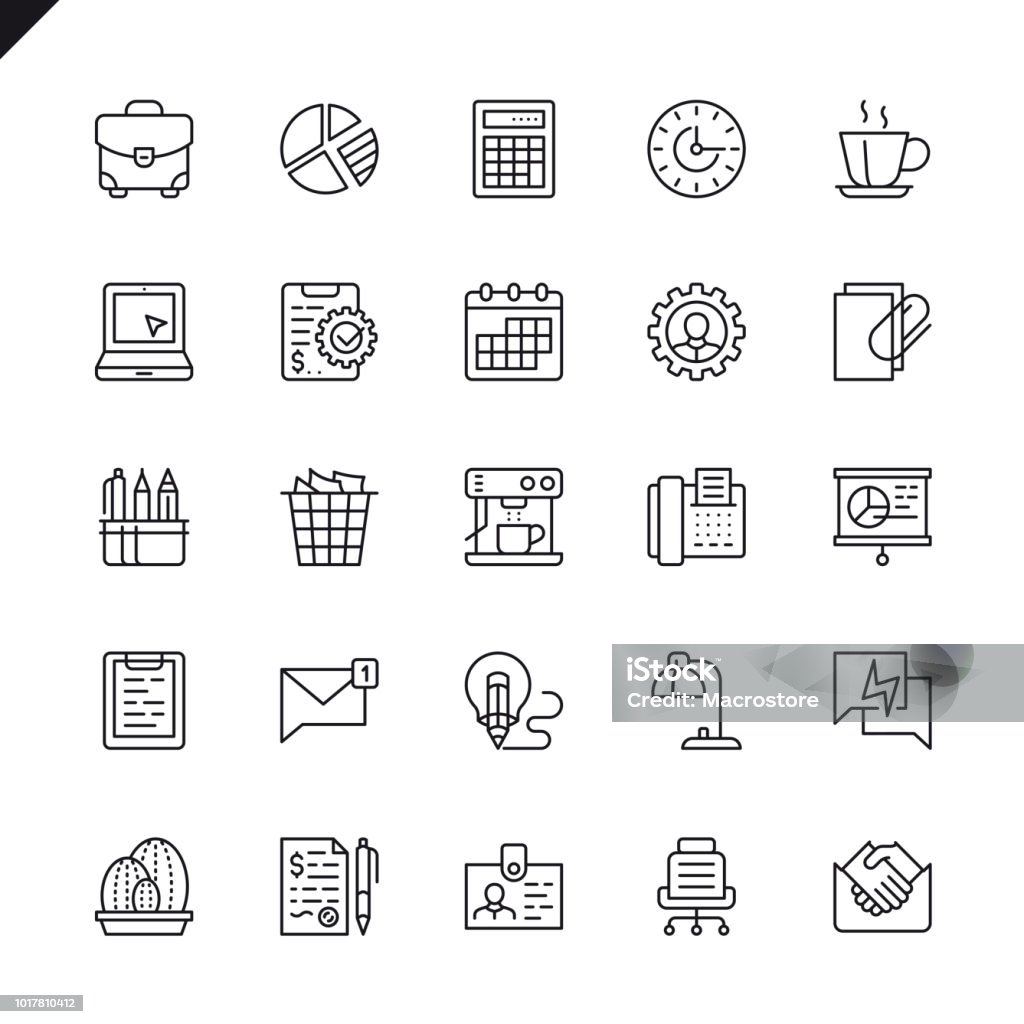 Thin line office icons set Thin line office icons set for website and mobile site and apps. Outline icons design. 48x48 Pixel Perfect. Linear pictogram pack. Vector illustration. Calculator stock vector