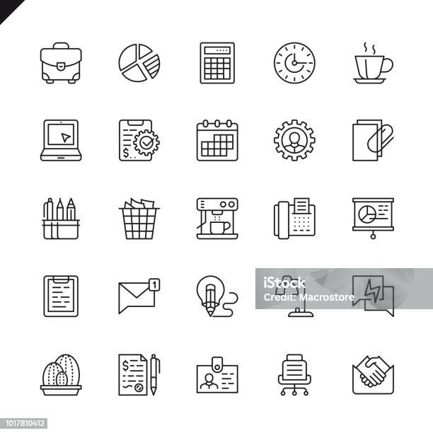 Thin Line Office Icons Set Stock Illustration - Download Image Now - Calculator, Symbol, Thin Line Illustration