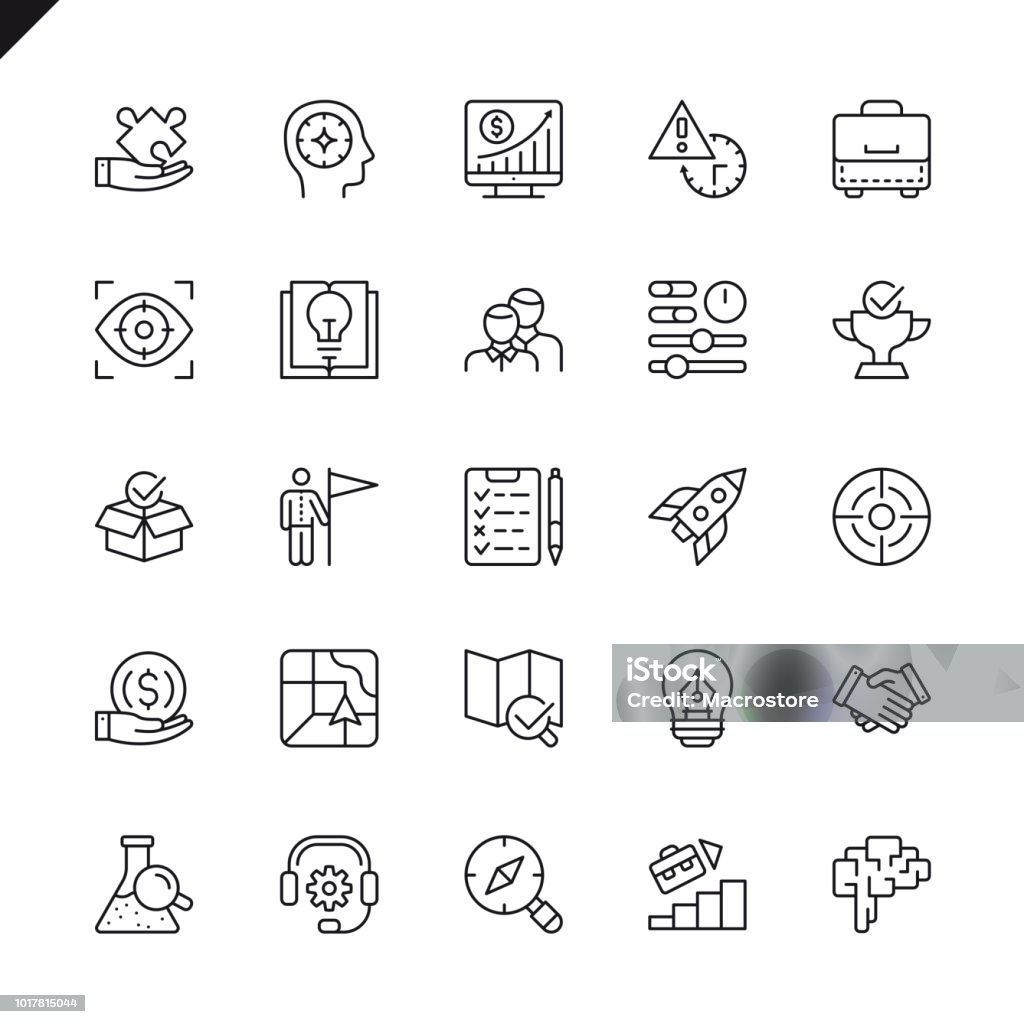 Thin line startup project and development elements icons set Thin line startup project and development elements icons set for website and mobile site and apps. Outline icons design. 48x48 Pixel Perfect. Linear pictogram pack. Vector illustration. Icon Symbol stock vector