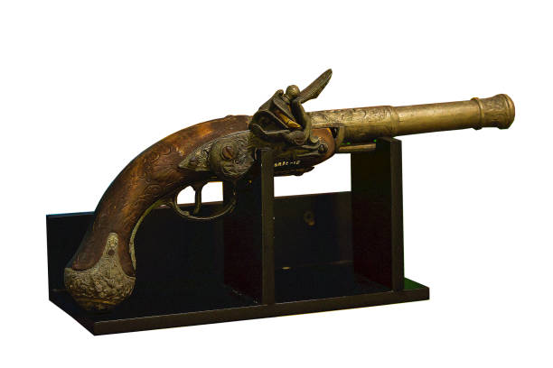 istock Ancient guns Put on a wooden platform 1017815104