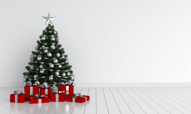 istock Christmas tree in white room for mockup, 3D rendering 1017818894