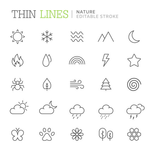 Collection of nature related line icons. Editable stroke Collection of nature related line icons. Editable stroke rainbow icons stock illustrations