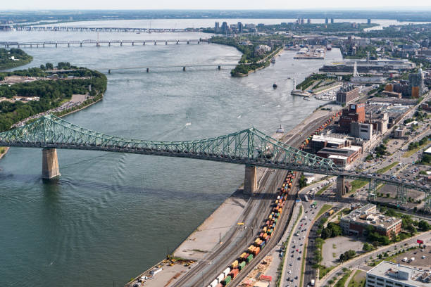 View of downtown Montreal from the REM near Central Station.