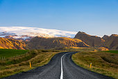 Winding road at the golden Circle in Iceland at sunrise