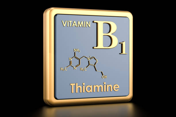 istock Vitamin B1, thiamine. Icon, chemical formula, molecular structure. 3D rendering 1017858000