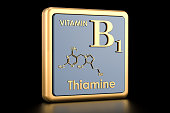 Vitamin B1, thiamine. Icon, chemical formula, molecular structure. 3D rendering