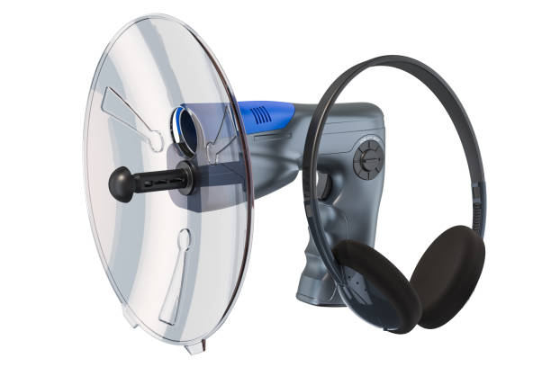 istock Parabolic microphone with headphones, 3D rendering isolated on white background 1017858106