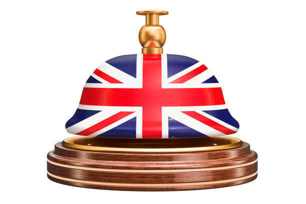 istock Reception bell with British flag, service concept. 3D rendering isolated on white background 1017858204