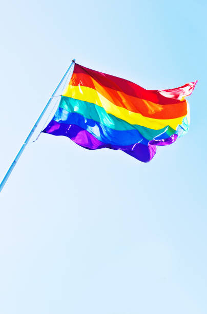 istock Gay Pride (Rainbow) Flag Flying. Blue Sky Background 1017866004