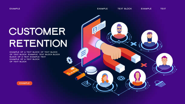 Customer retention  template. Customer retention, customer support and service 3d isometric vector illustration. Banner with icons. customer retention stock illustrations