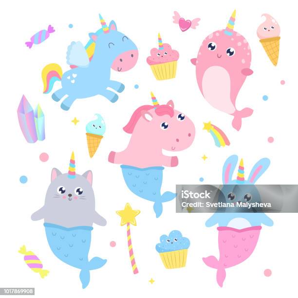 Mignonnes Créatures Magiques Et Les Objets Magiques Vector Illustration Vecteurs libres de droits et plus d'images vectorielles de Licorne