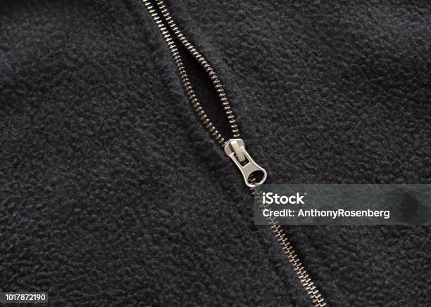 Zipper On A Fleece Coat Stock Photo - Download Image Now - Fleece Coat, Fleece, Black Color