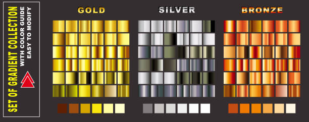 zestaw kolekcji gradientów z prowadnicą kolorów. - gold silver backgrounds square stock illustrations