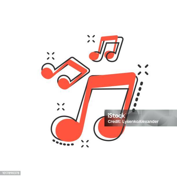 Vector Cartoon Music Icon In Comic Style Sound Note Sign Illustration Pictogram Melody Music Business Splash Effect Concept Stock Illustration - Download Image Now